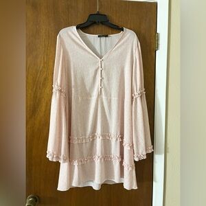 Double Crazy's Women Light Pink Long Sleeves Tunic Dress L